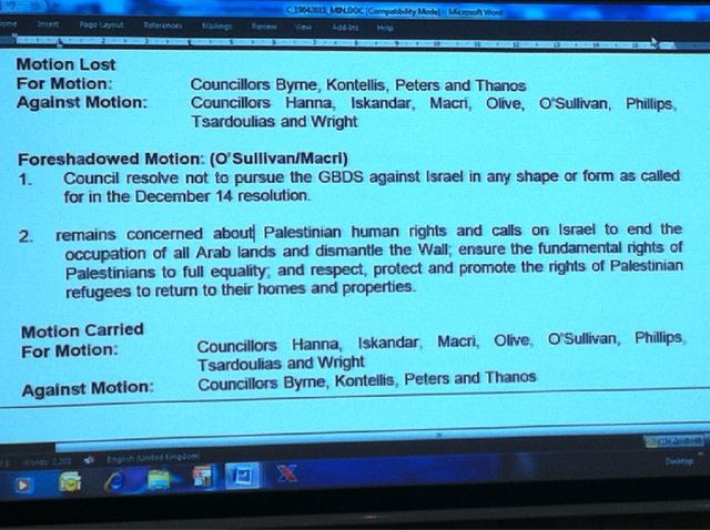 The final motion at Marrickville Council meeting