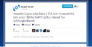 Jennifer Lopez Israel tweet