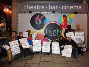 Protest outside the Tricycle Theatre November 2013